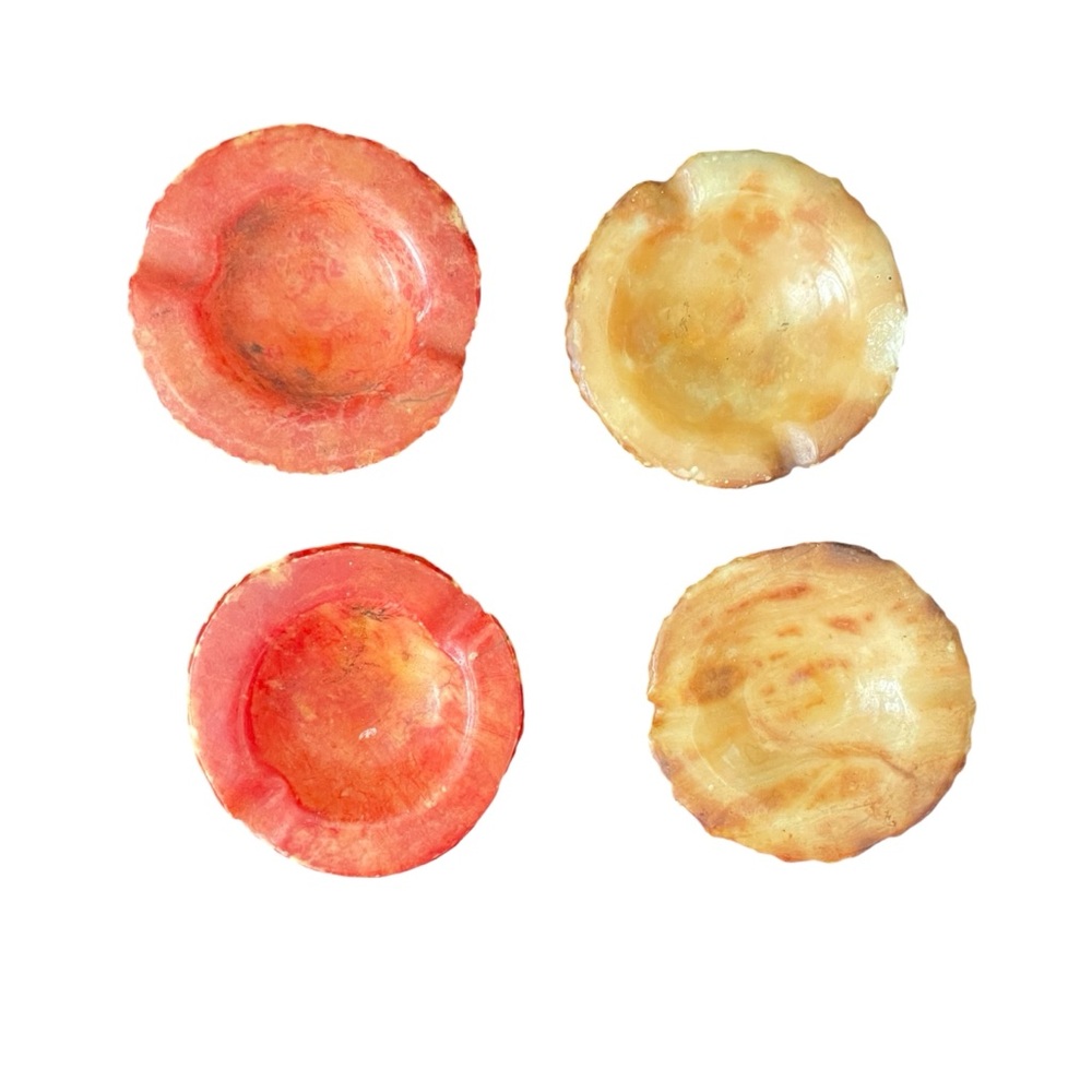 Set of 4 vintage Italian raw alabaster ashtrays/trinket dishes, red/amber